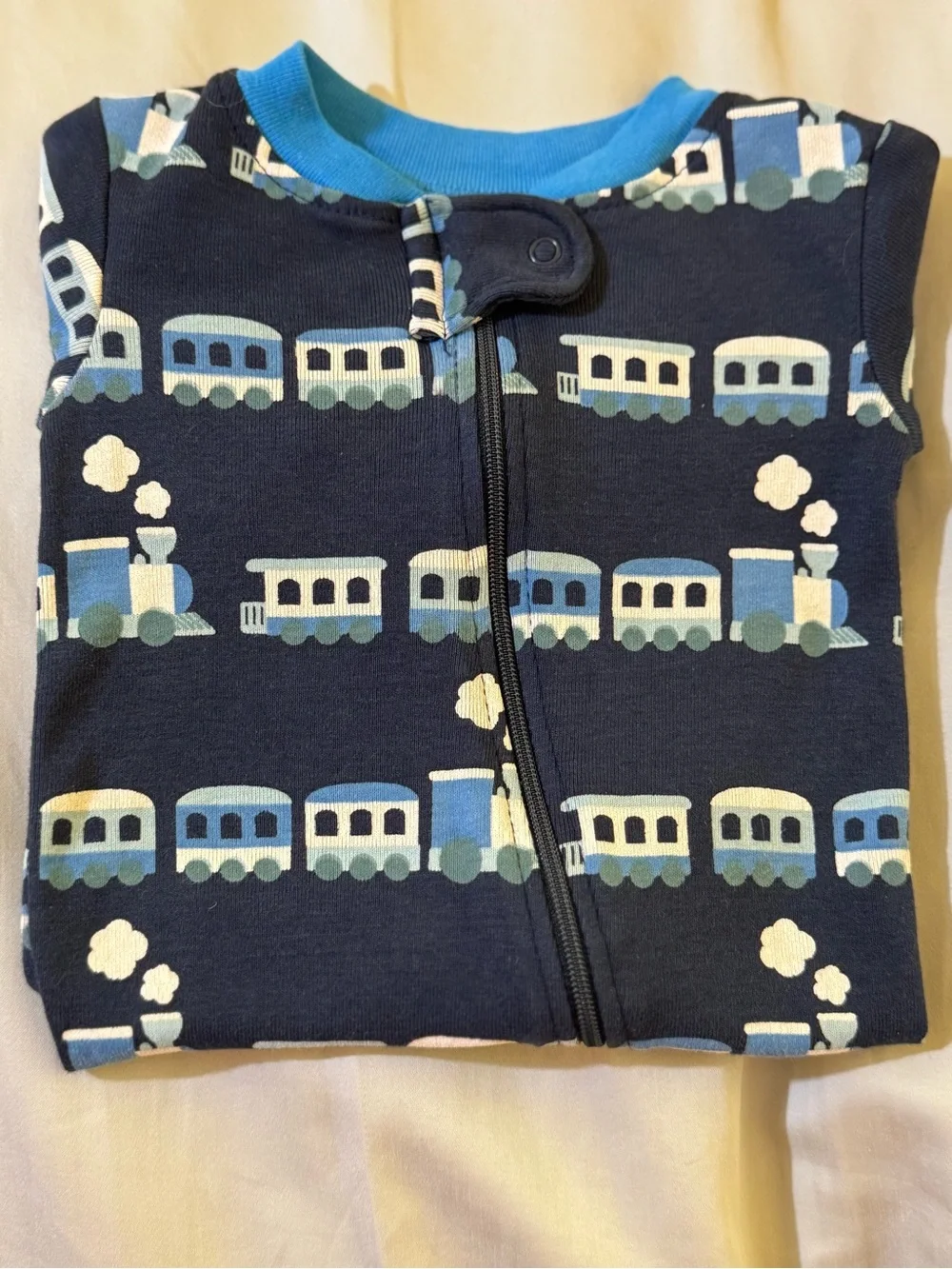 +NWOT Monica + Andy Train Zip Sleeper Coverall Navy Baby Boy Newborn
